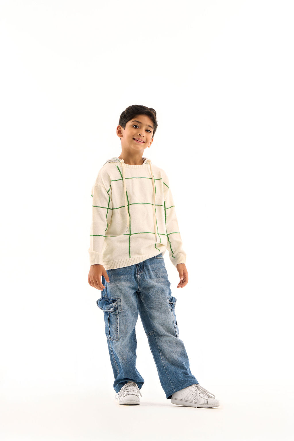 boys knit pullover with cotton caption