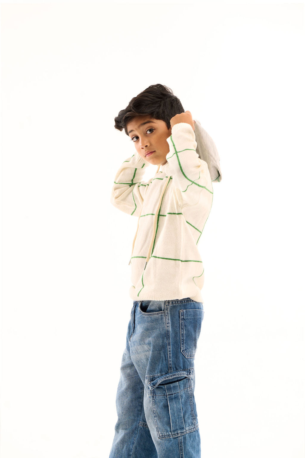 boys knit pullover with cotton caption